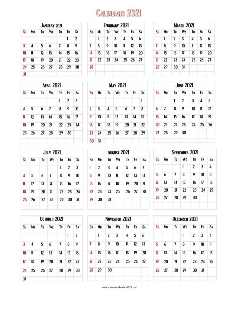 56+ Printable Calendar 2021 One Page Us 2021 Calendar