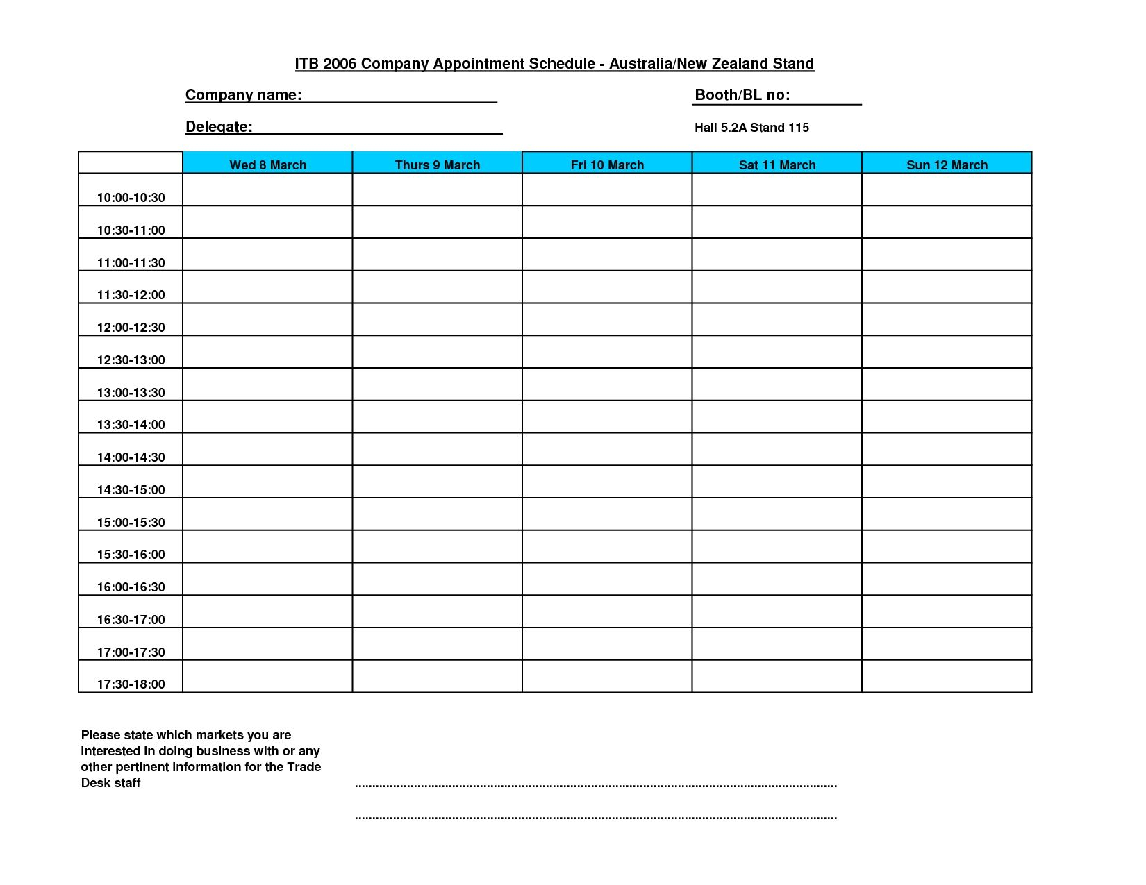 Time Slots For Meetings Template