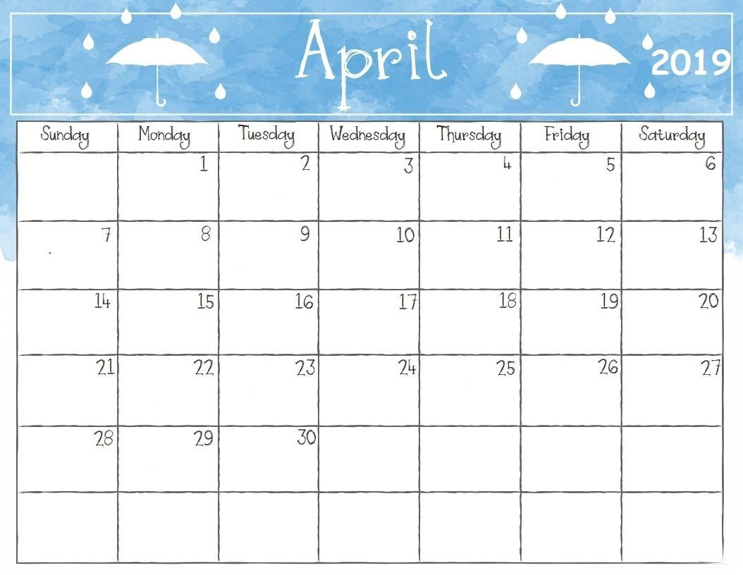 April 2019 Calendar Printable Template Editable Blank Pdf