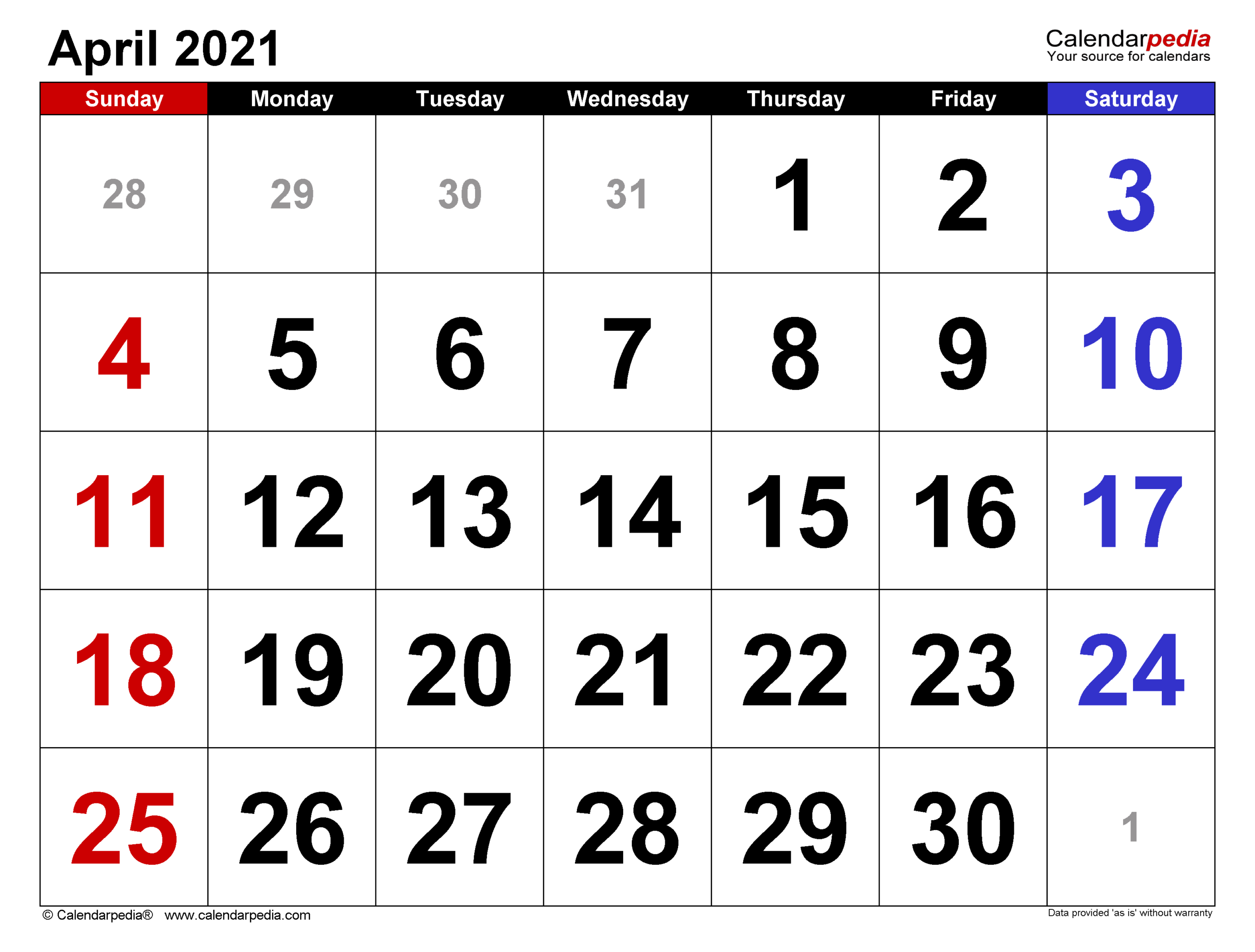 April 2021 Calendar | Templates For Word Excel And Pdf