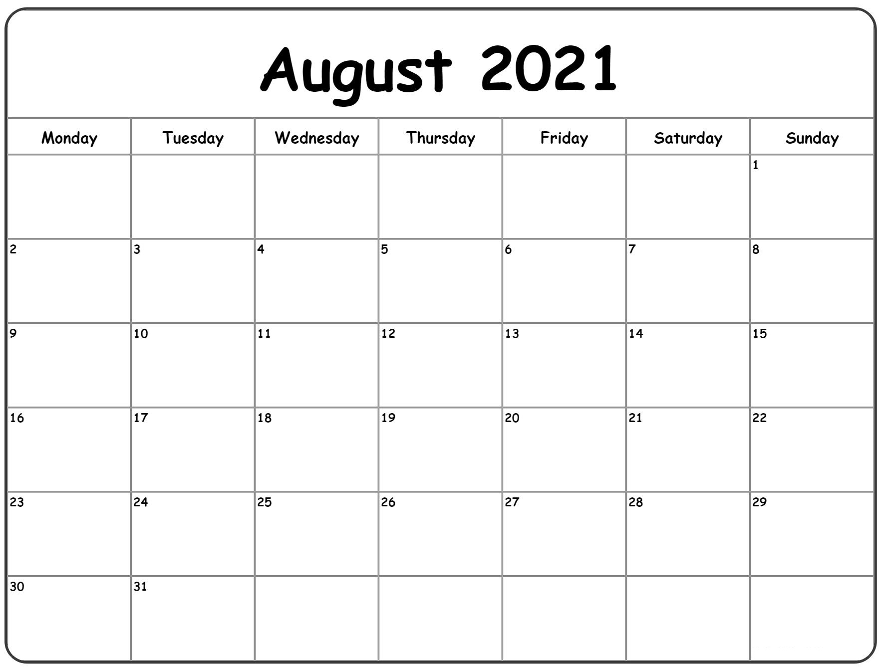 August 2021 Calendar New Excel Word Pdf Template - Printable