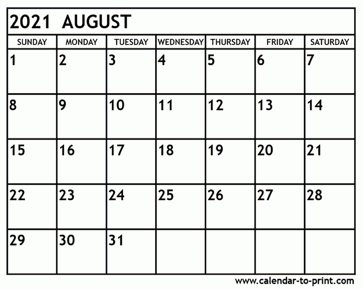 Print August 2021 Calendar