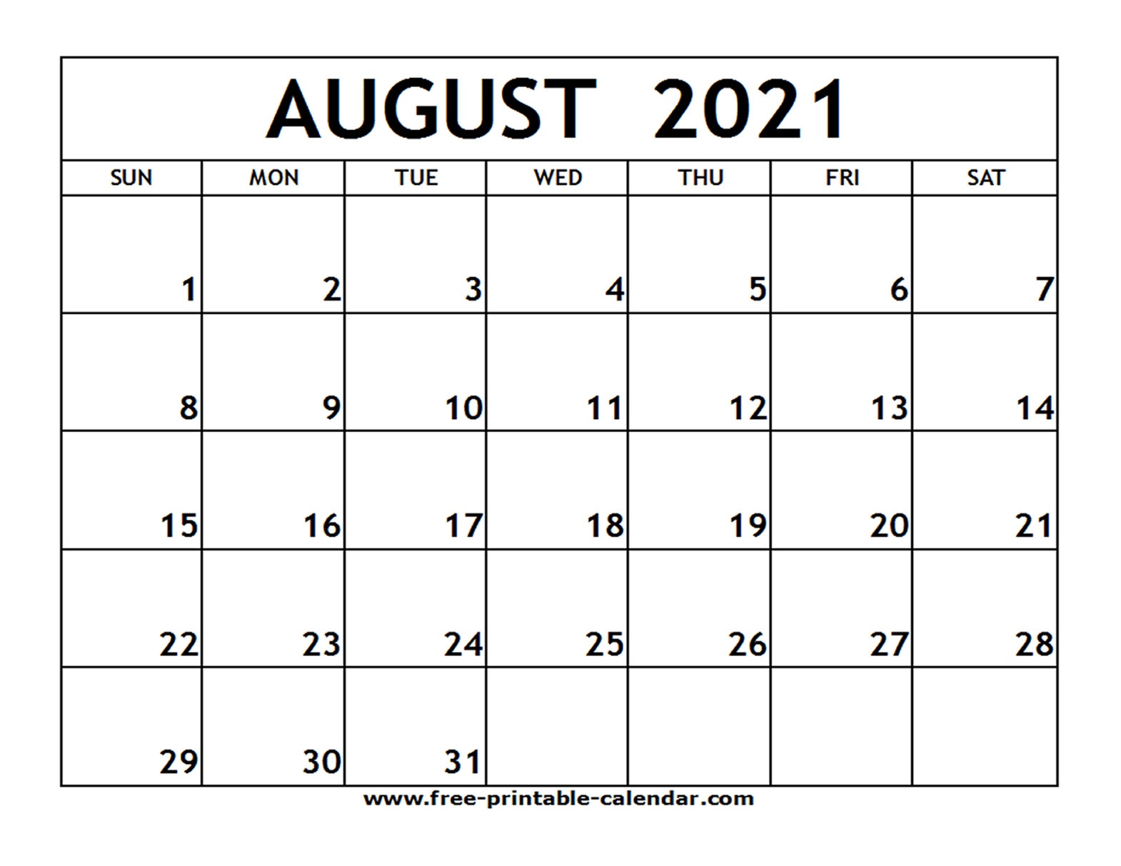 August 2021 Printable Calendar - Free-Printable-Calendar