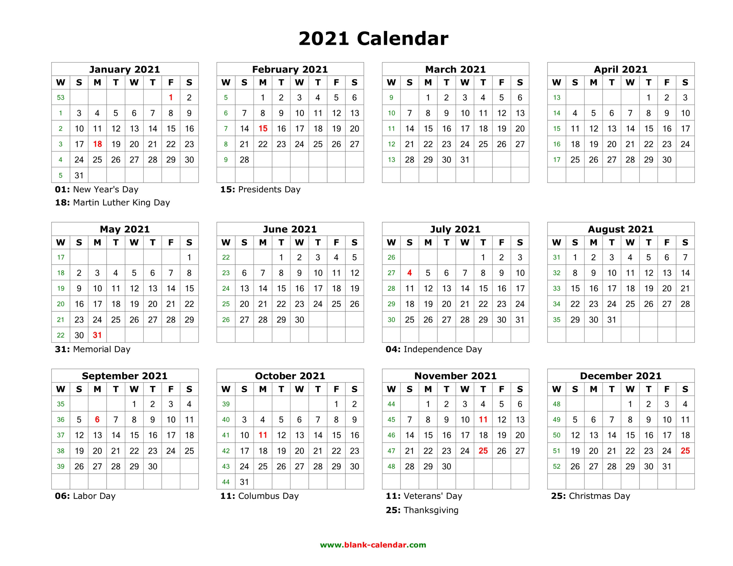 Calendar 2021 Fillable