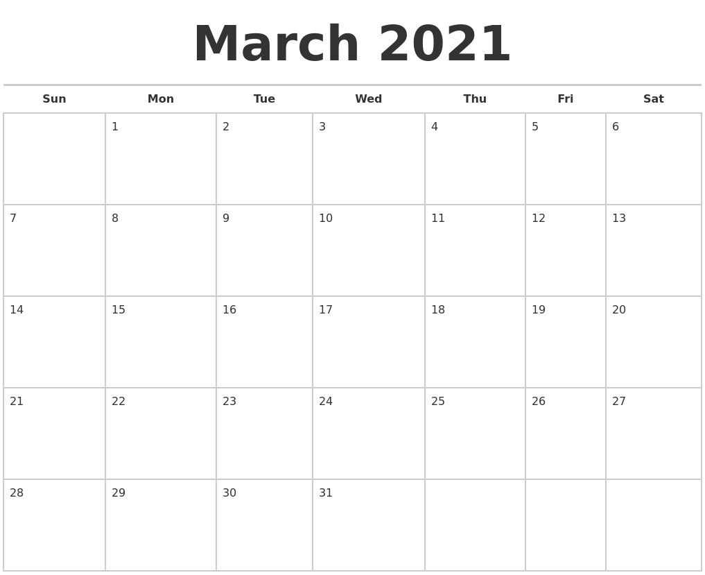 Blank Calendar 2021 March – Allowed In Order To My Blog