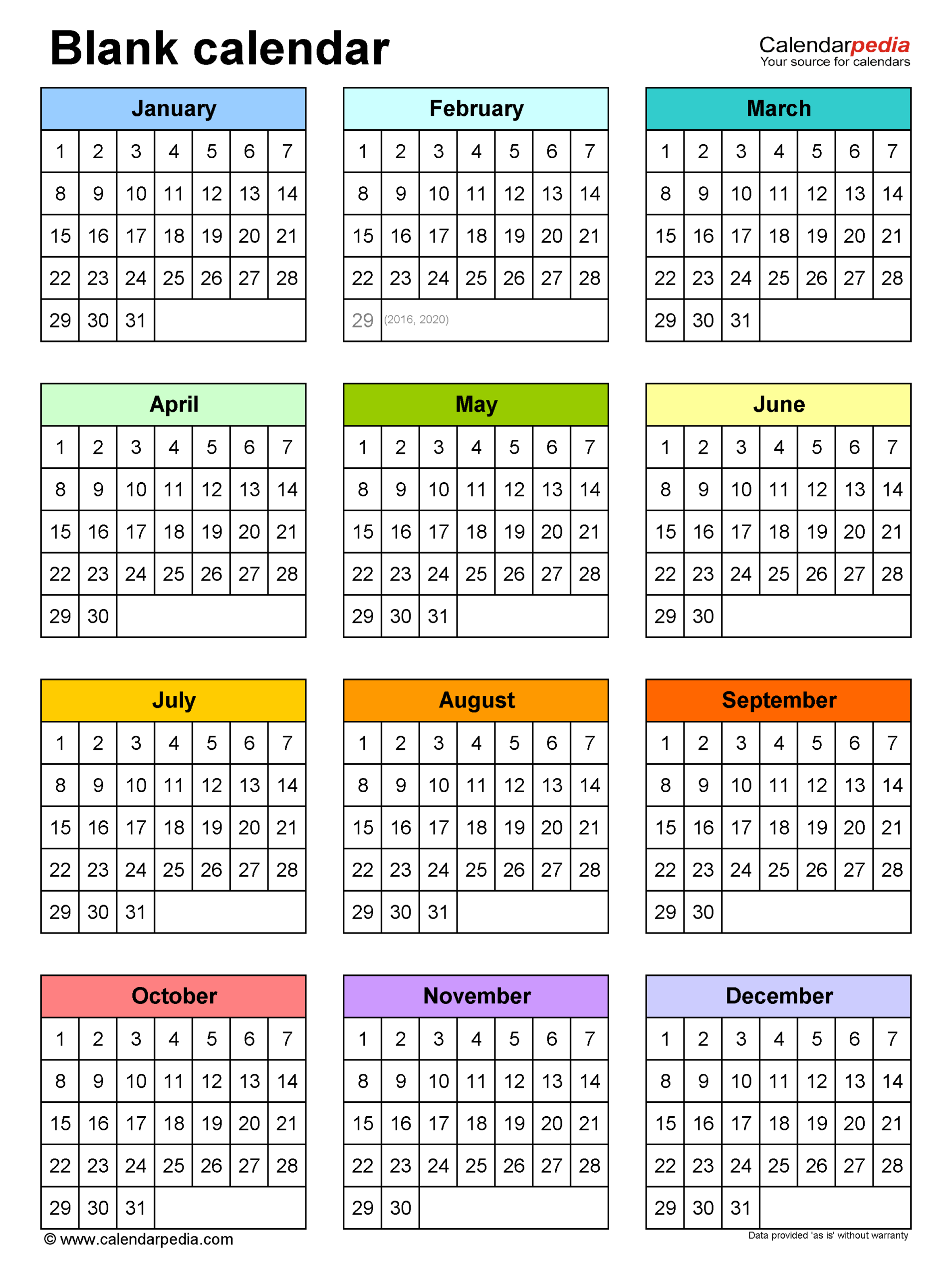 Yearly Calendar Printable Free