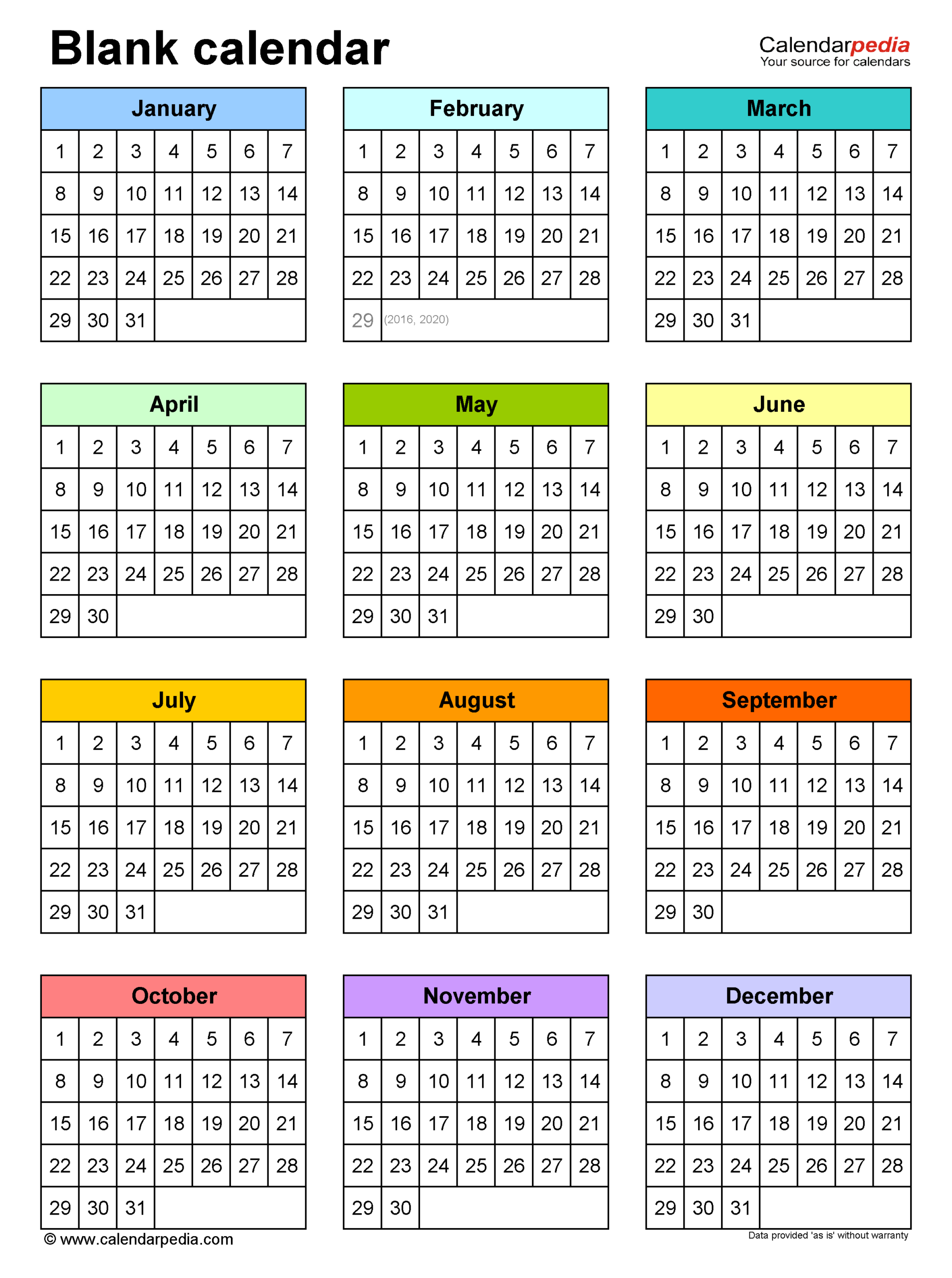 Full Year Calendar Designed For Printing On One Page Calendar 