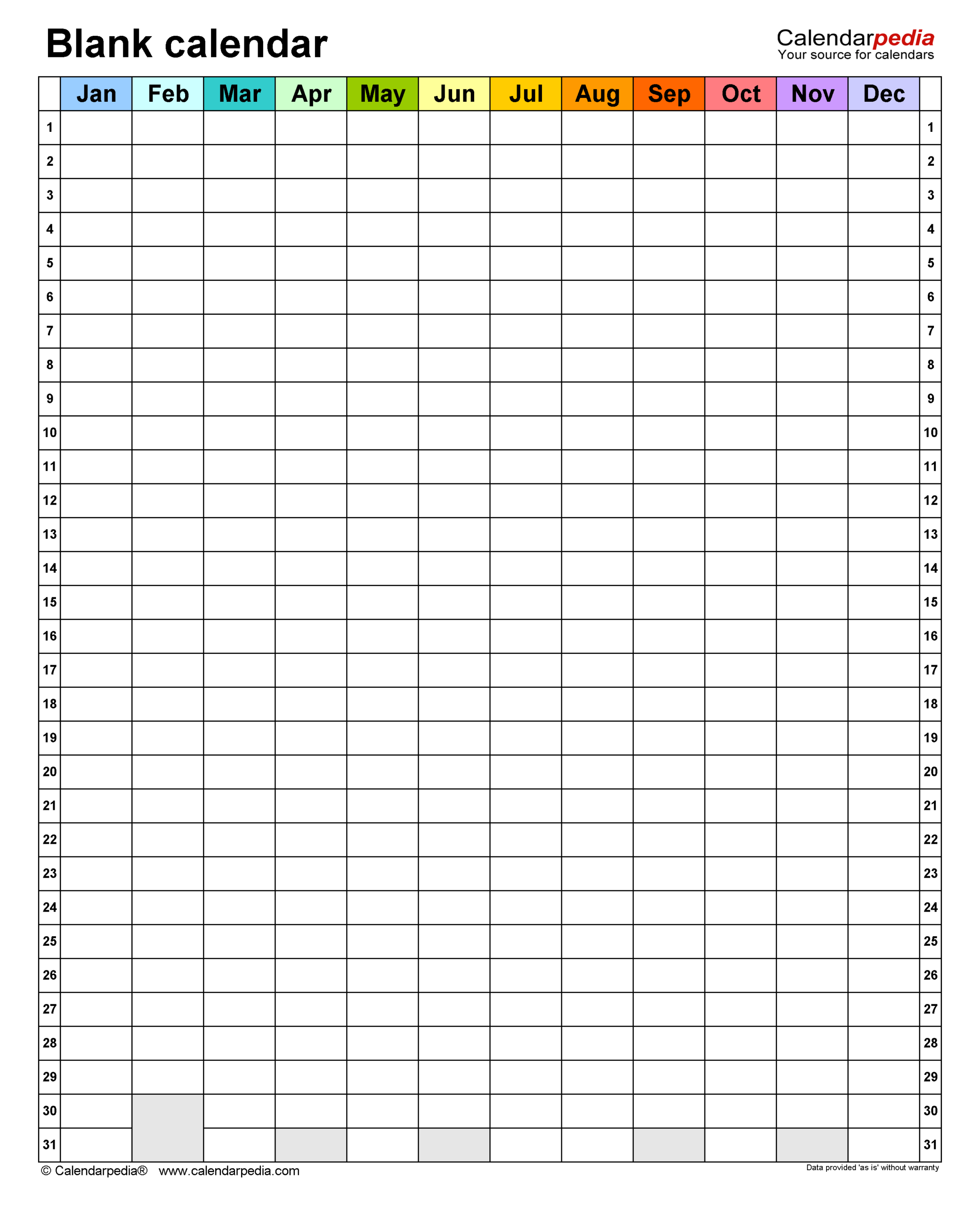 Blank Calendars - Free Printable Microsoft Word Templates