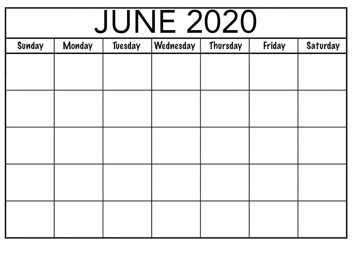 Blank June 2020 Calendar — Printable Monthly |