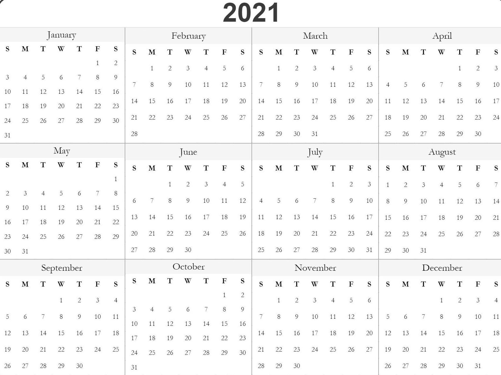 Blank Printable 2021 Calendar Template In 2020 | Free