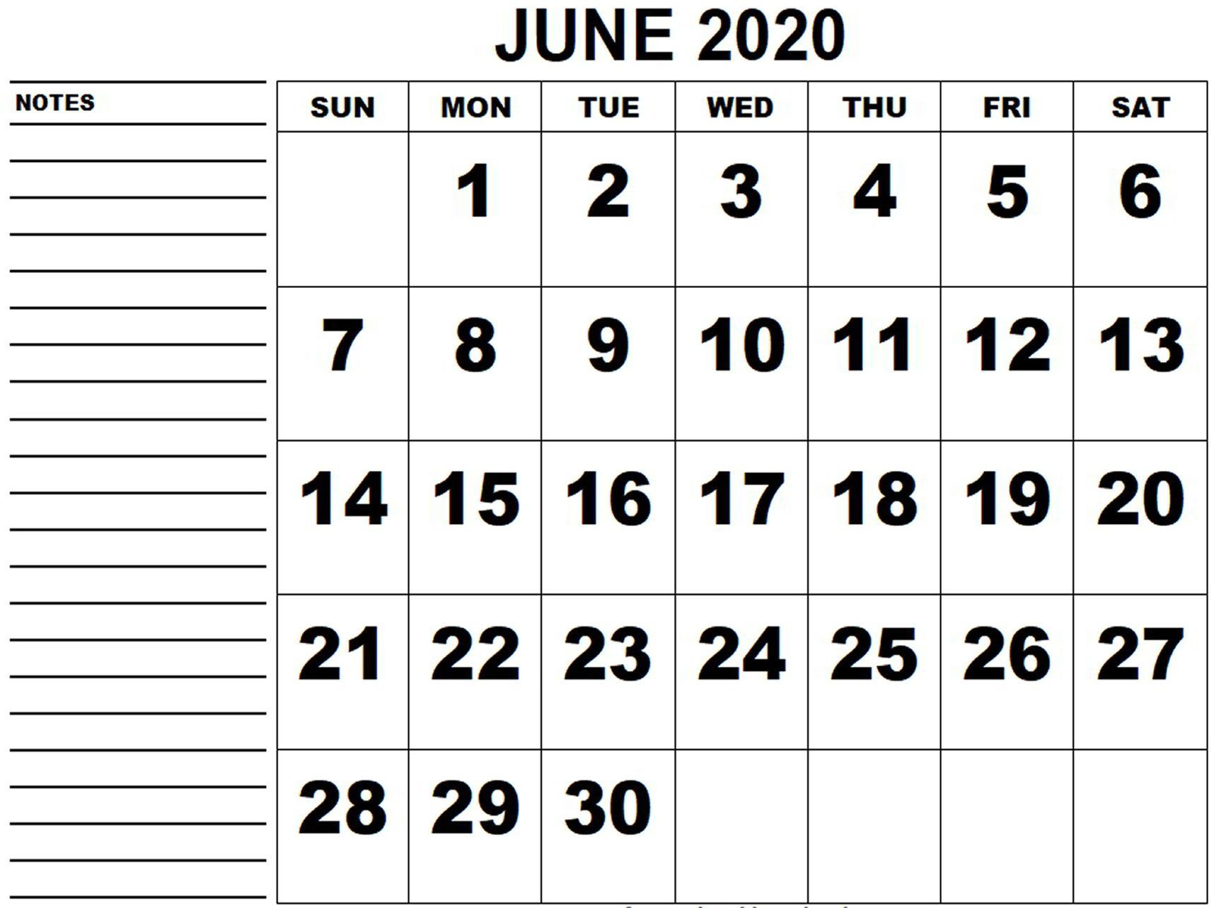 Bold And Simple June 2020 Calendar In 2020 | Free Printable
