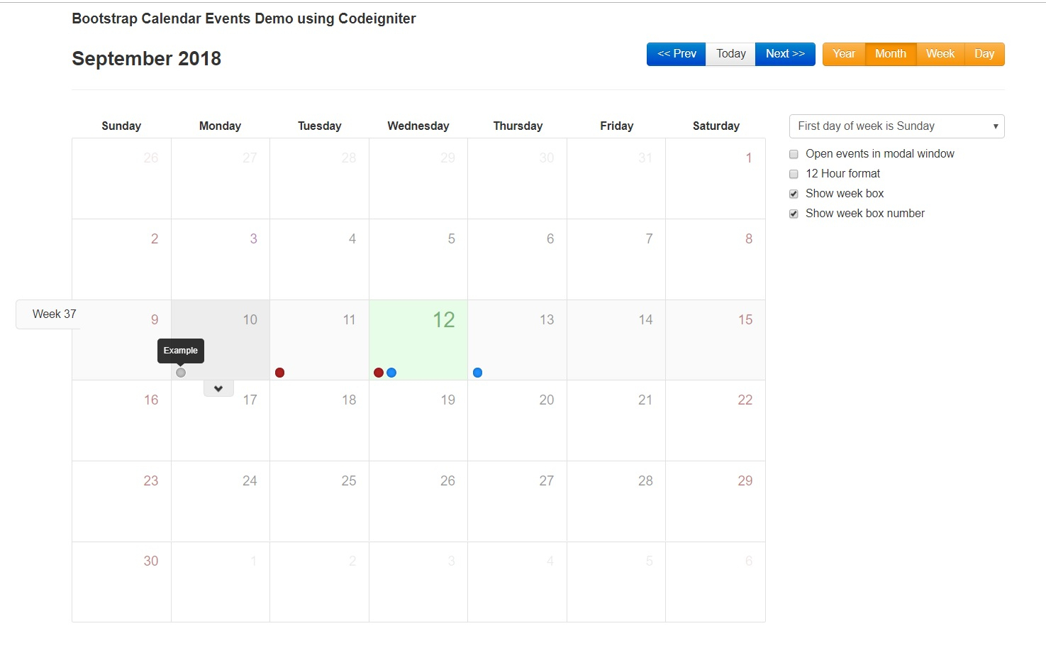 Bootstrap Calendar Events Demo Using Codeigniter - Roy Tutorials