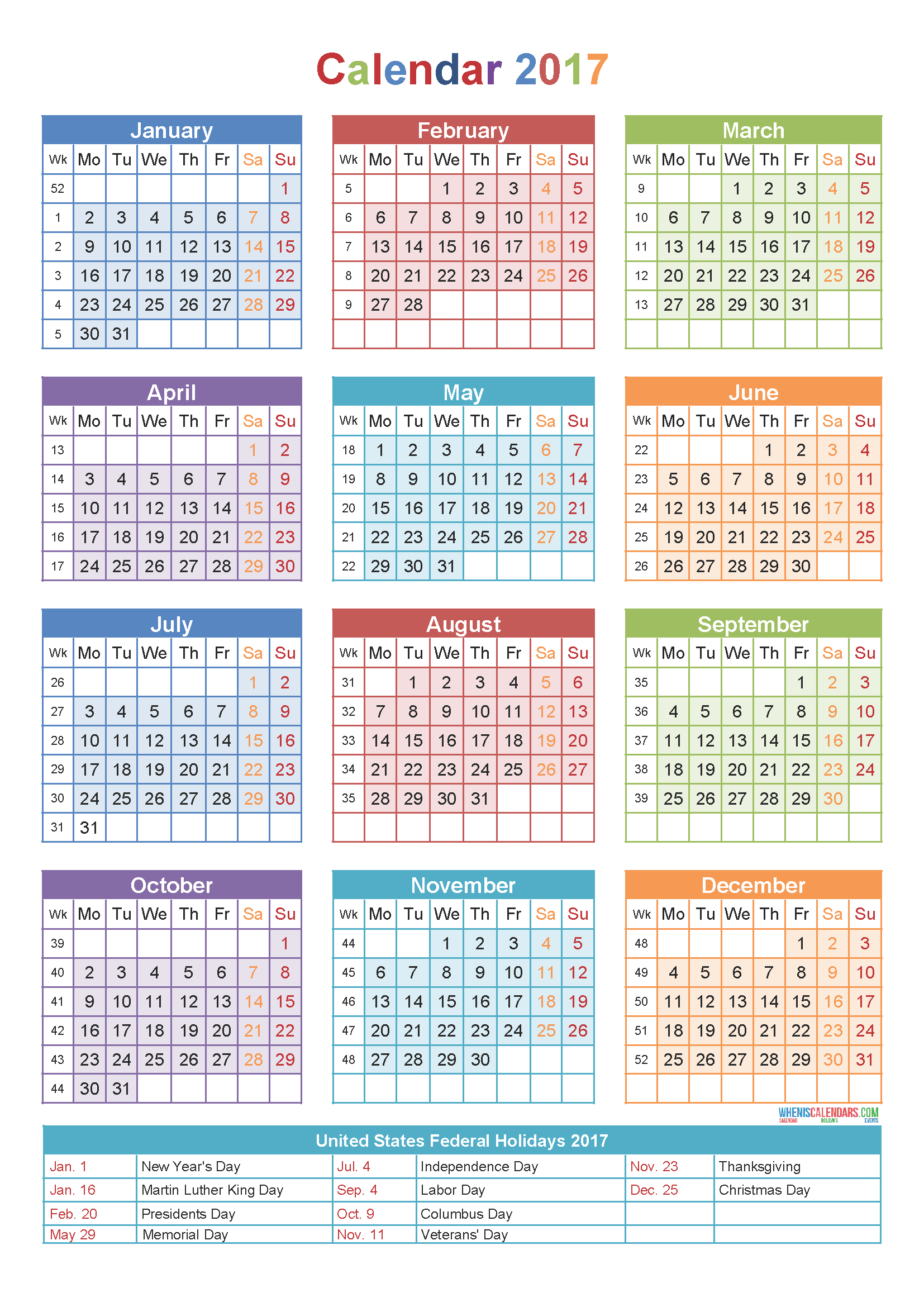 Calendar 2017Week Number | Yearly Calendar Template