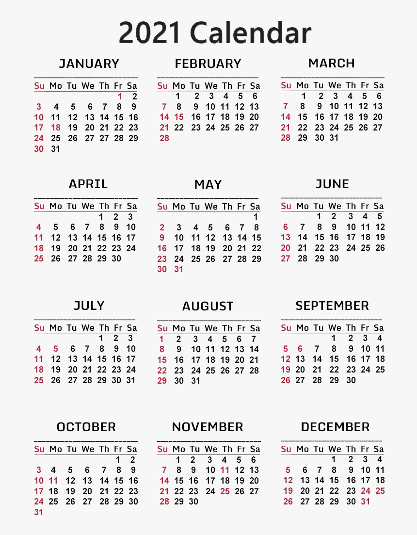 Calendar 2021 Png Free Download - Free Printable 2021