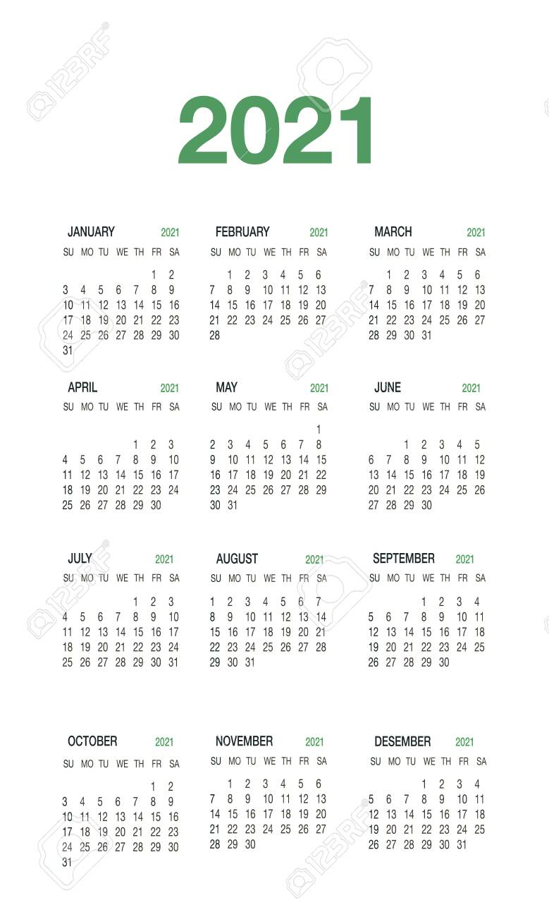 Calendar 2021 Template Planner In Minimal Style.12-Month Annual..