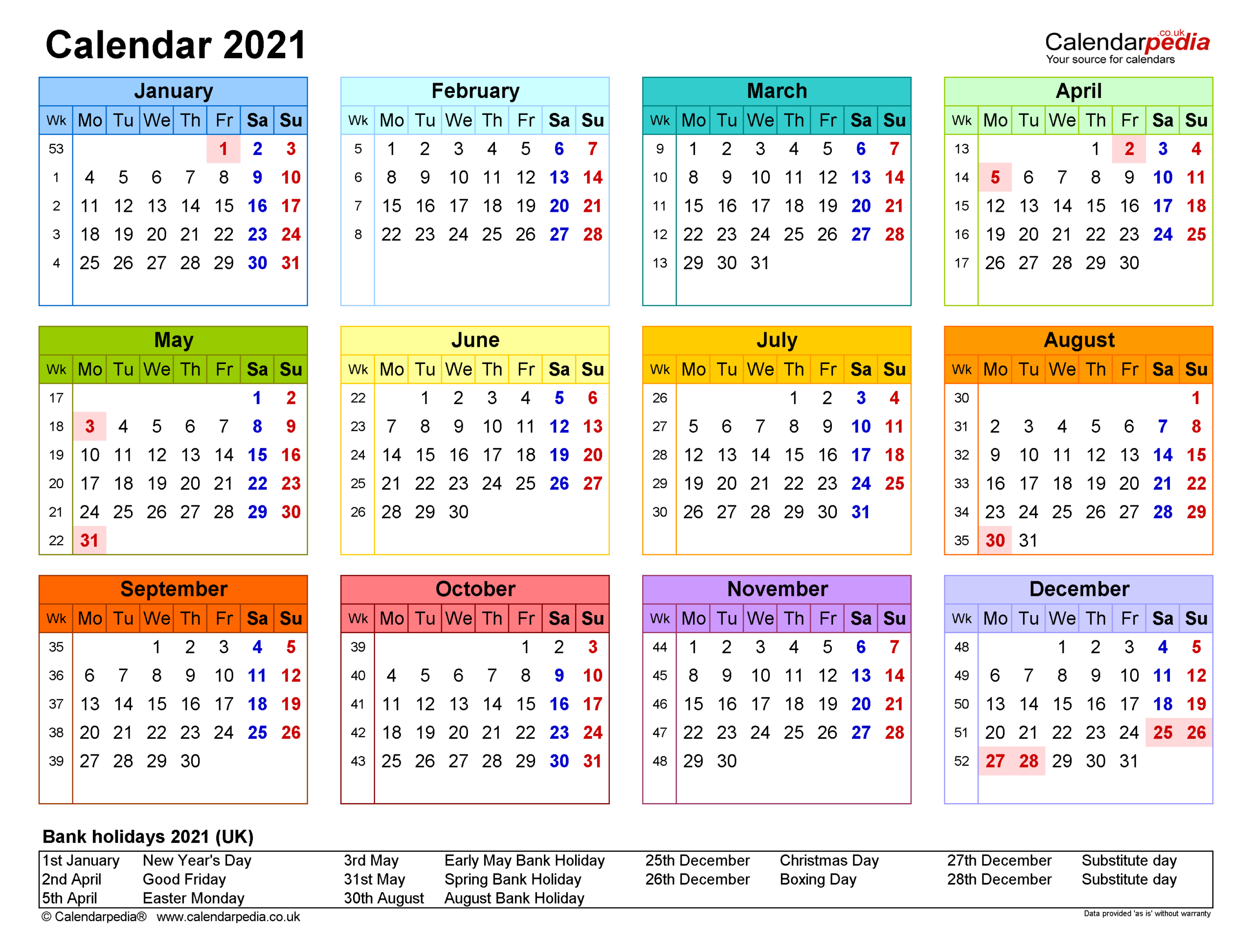 Calendar 2021 (Uk) - Free Printable Pdf Templates