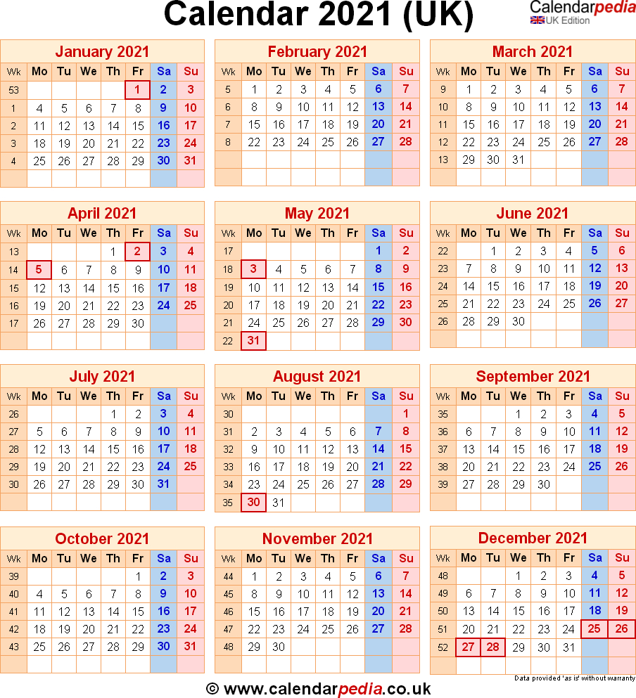 Calendar 2021 Uk With Bank Holidays &amp; Excelpdfword Templates