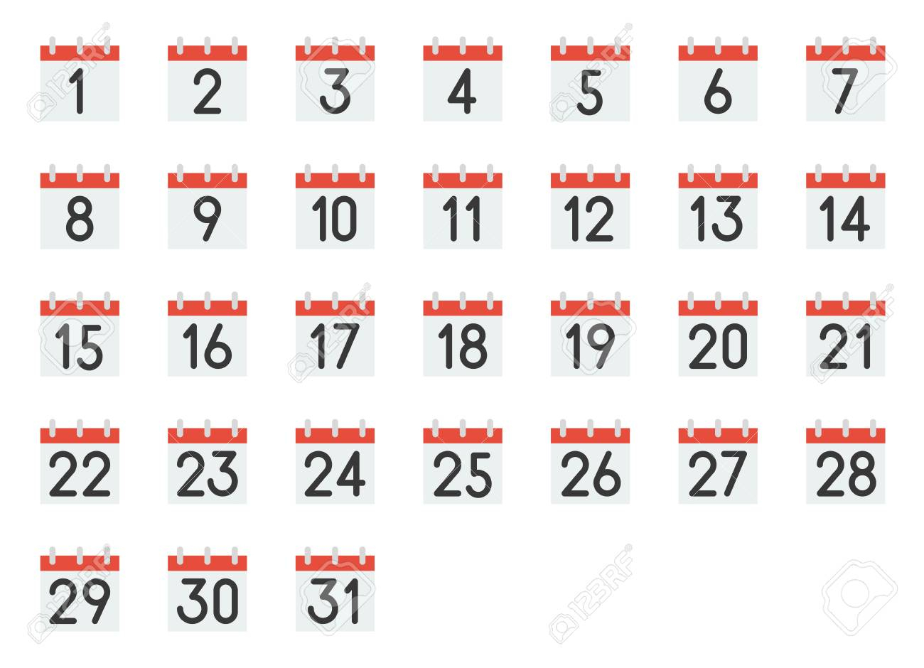 Calendar Icon With Number 1-31 Pixel Perfect