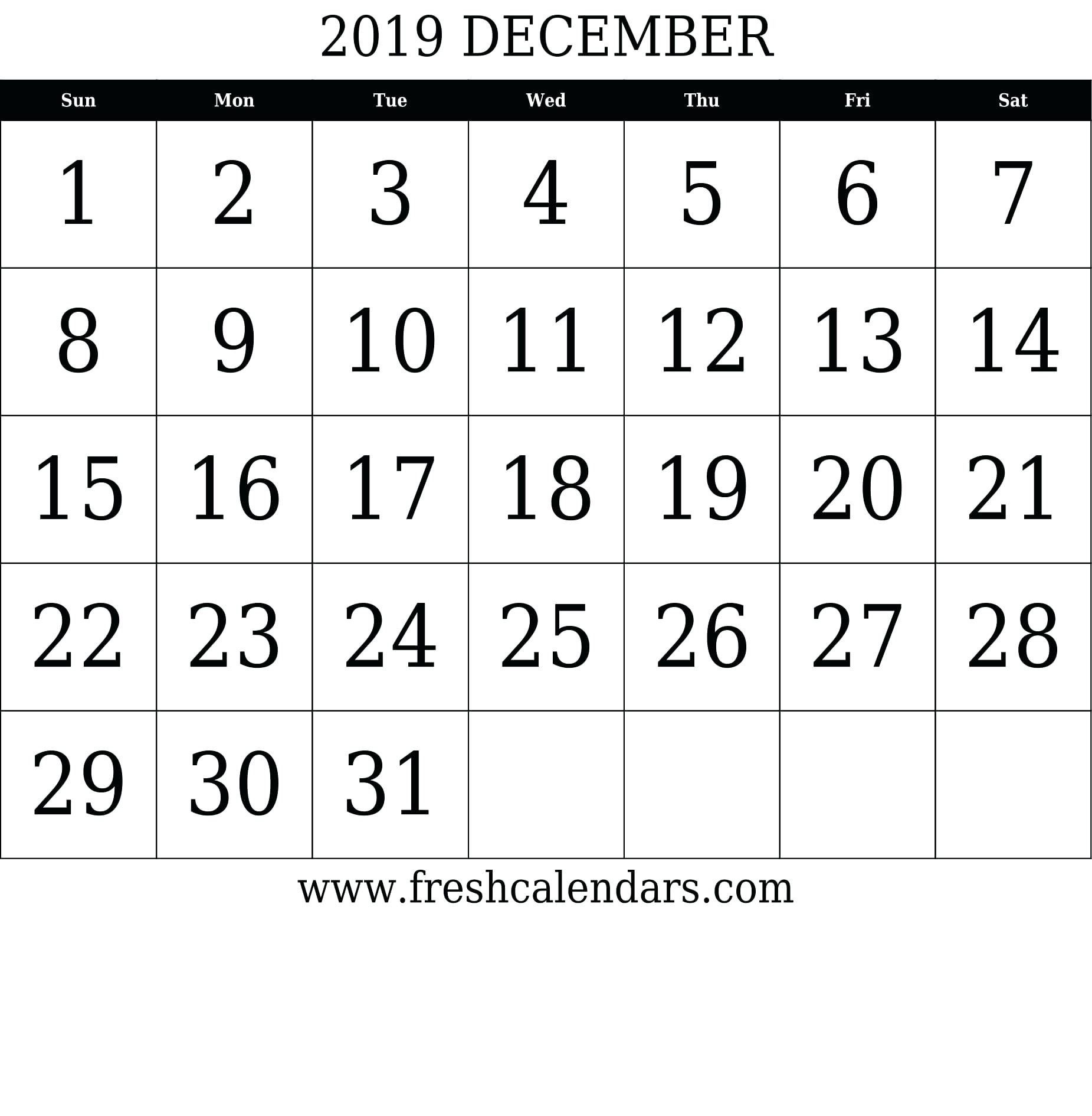 Calendar Numbers 1-31 To Print | Blank Calendar Template