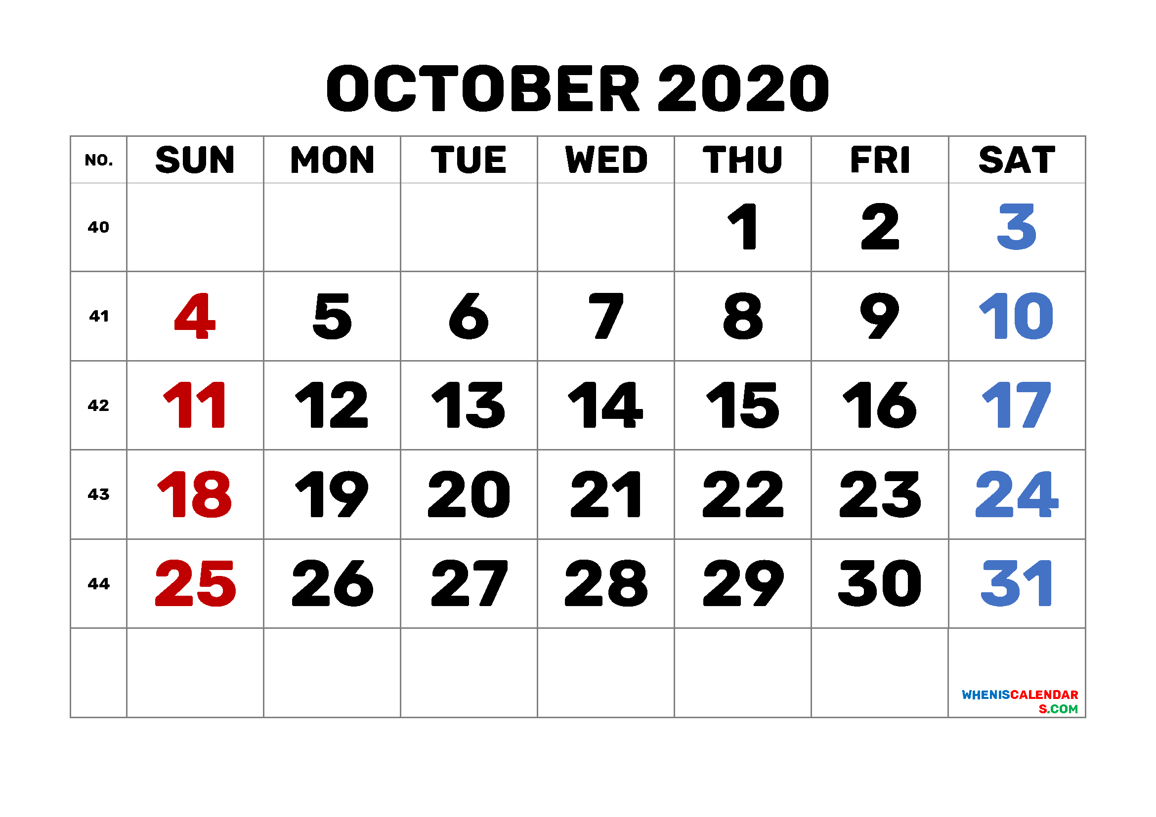 Calendar October 2020 Printable Free 6 Templates