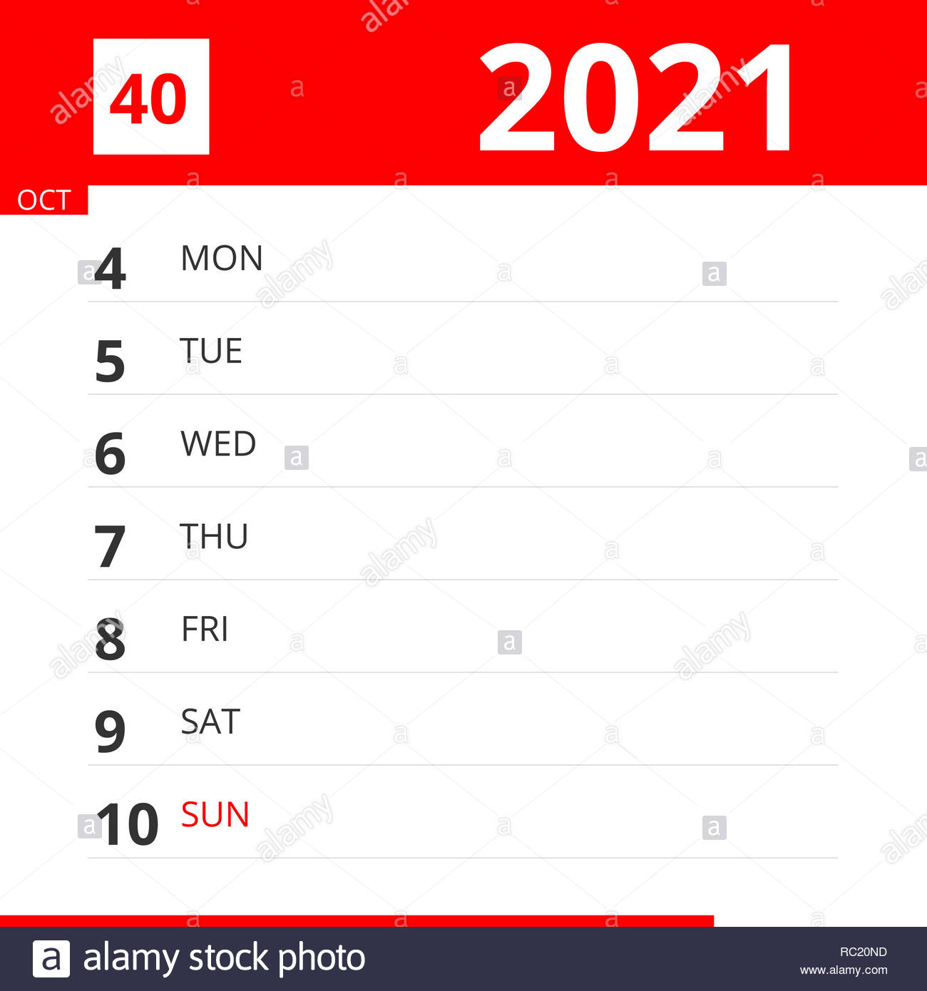 Calendar Planner For Week 40 In 2021 Ends October 10 2021