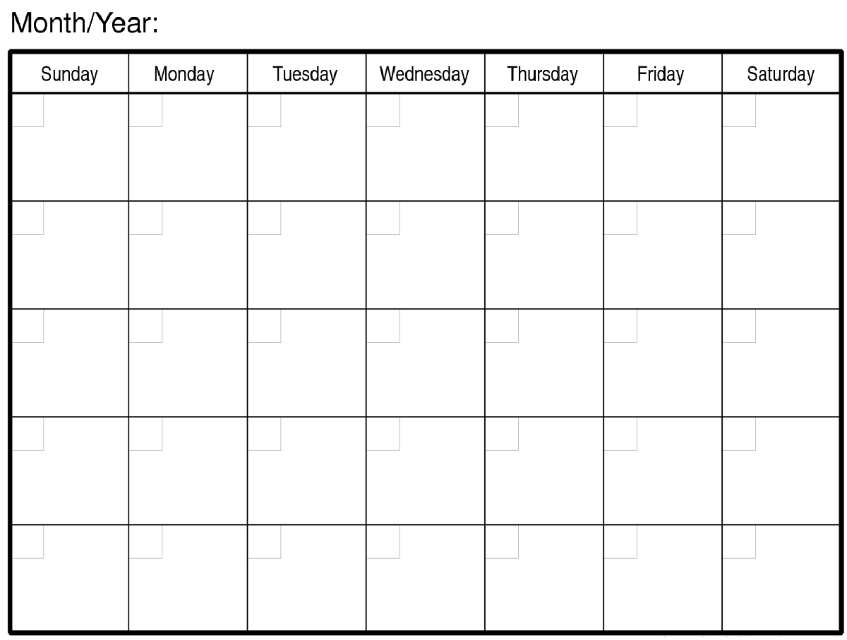 Large Box Blank Calendar Template | Calendar Printables Free Templates