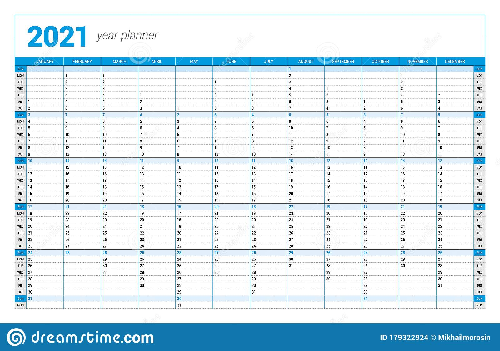 Calendar Yearly Planner Template For 2021. Printable