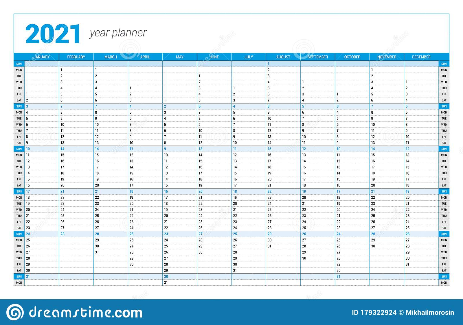 Free Yearly Calendar Planner 2021