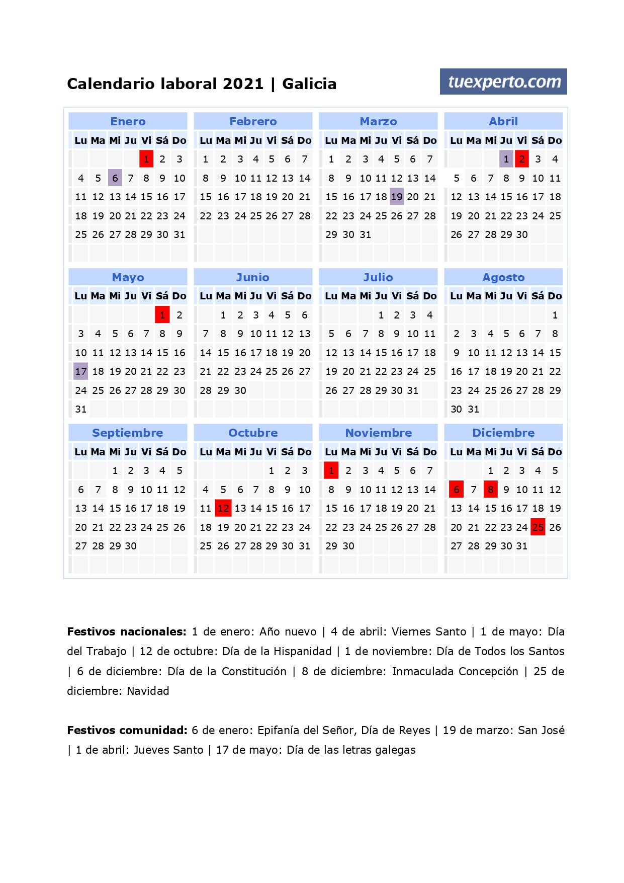 Calendario Laboral 2021 Calendarios Con Festivos Por