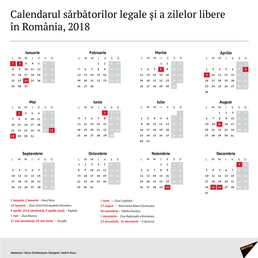 Calendarul Zilelor Libere În 2018 Decretate Prin Lege În