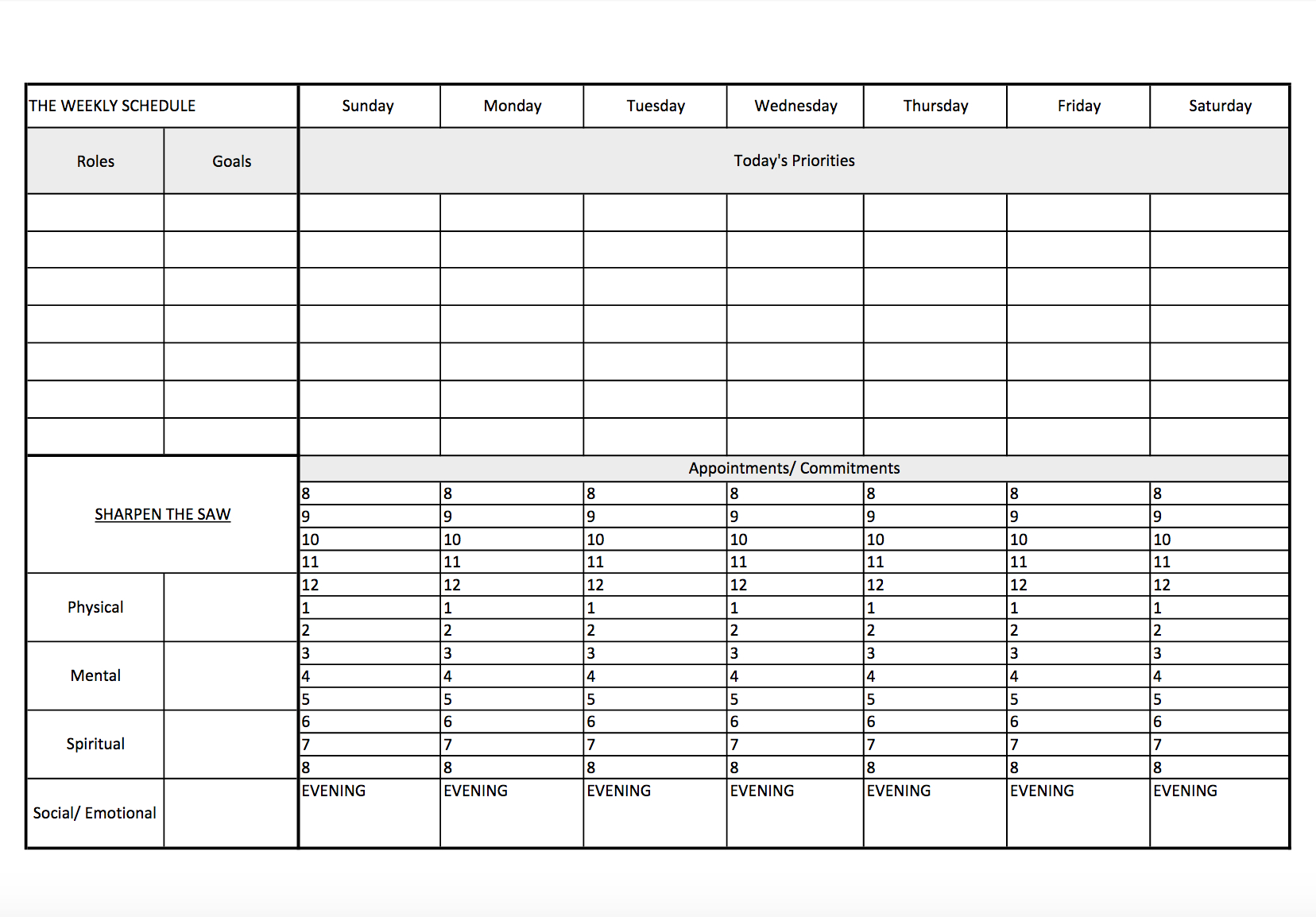 7 habits of highly effective people weekly planner template calendar