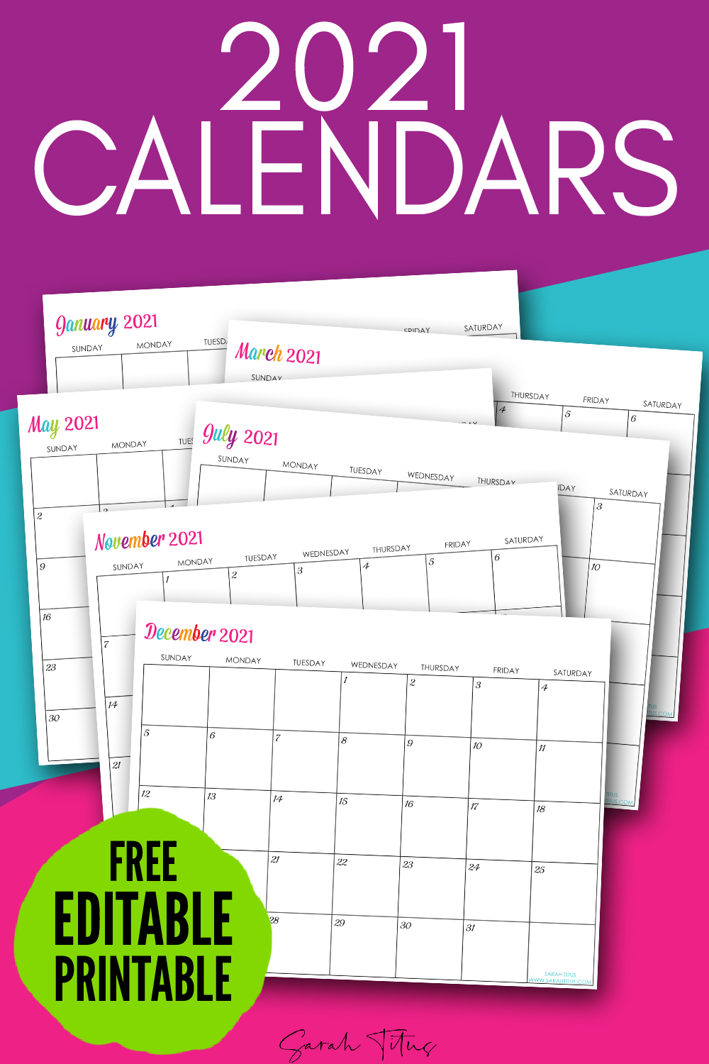 Printable Calendar Editable 2021 Free