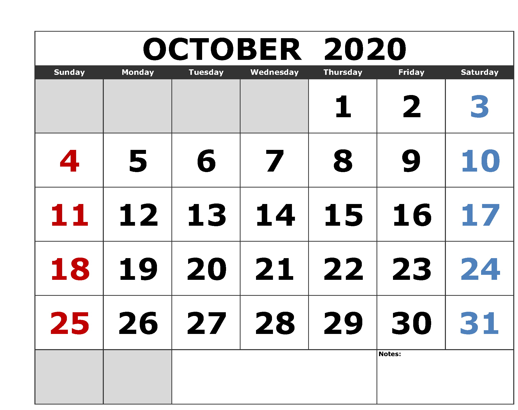 Cute October 2020 Calendar For School And College Exam In