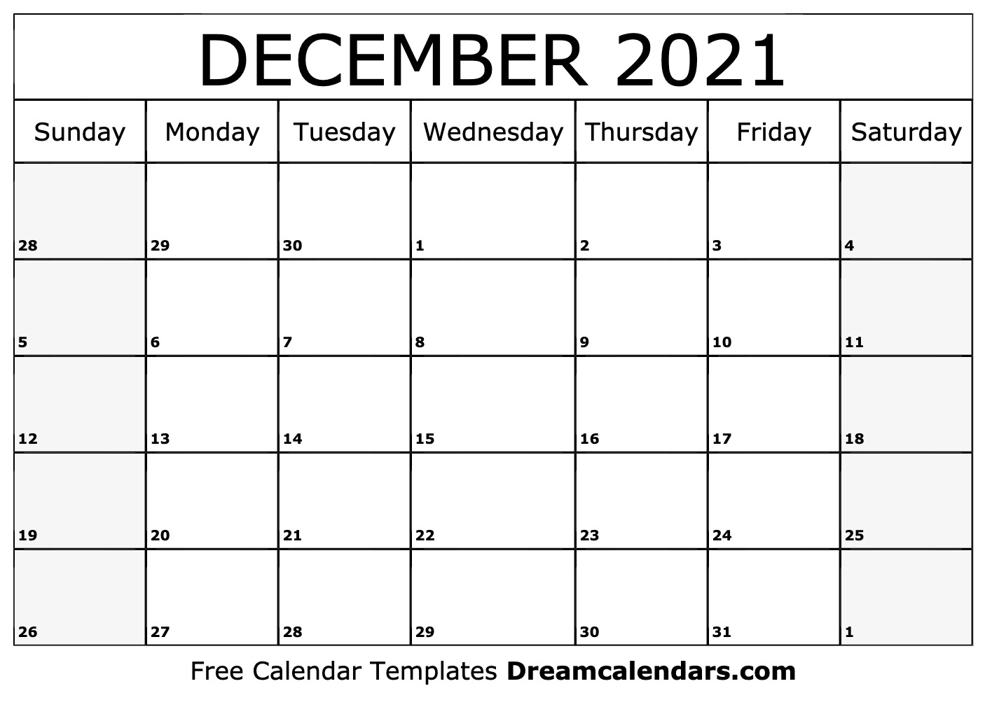 December 2021 Calendar | Free Blank Printable Templates