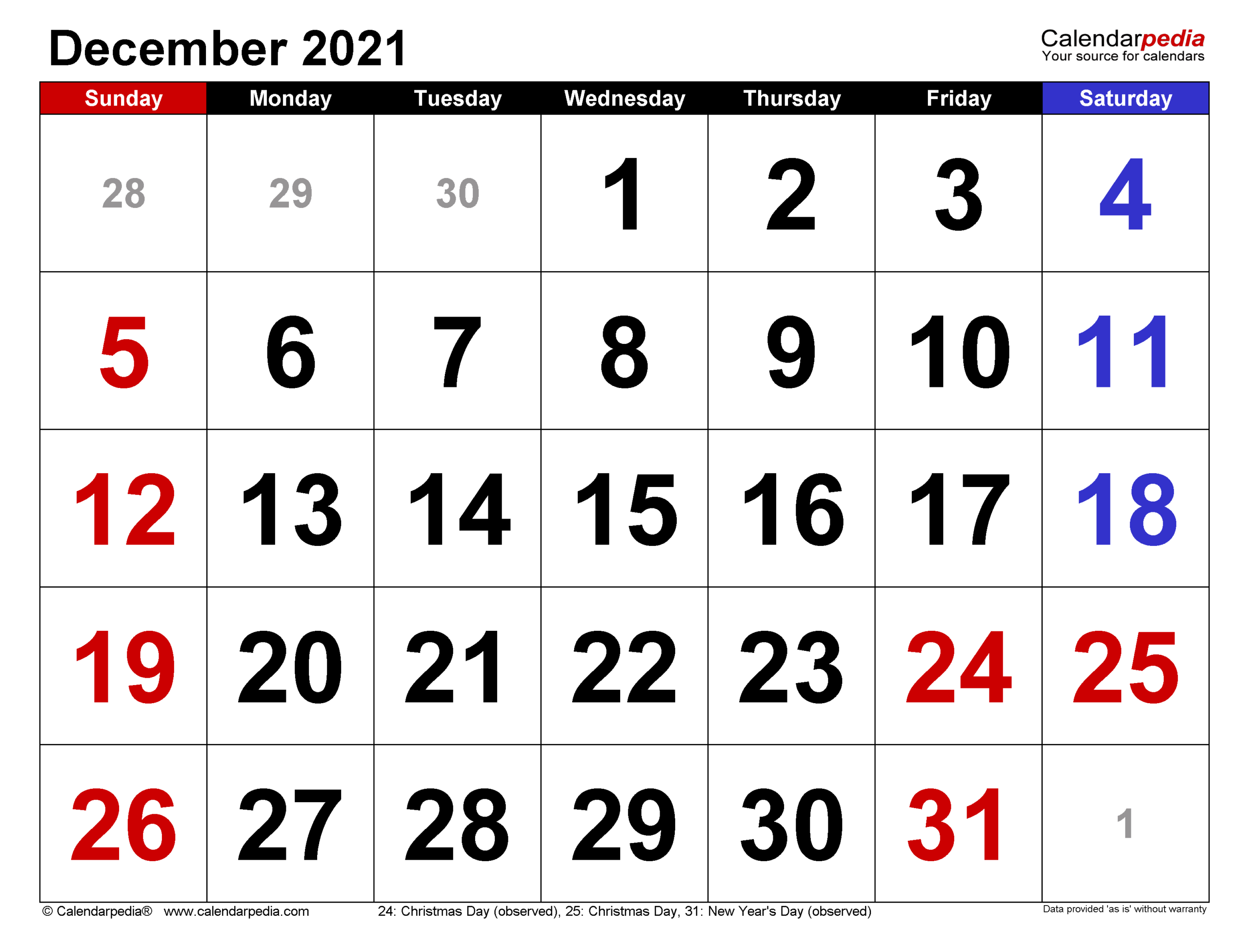December 2021 Calendar | Templates For Word Excel And Pdf