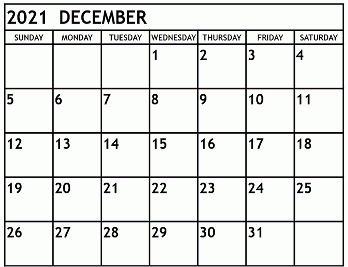 Free Excel December Calendar 2021