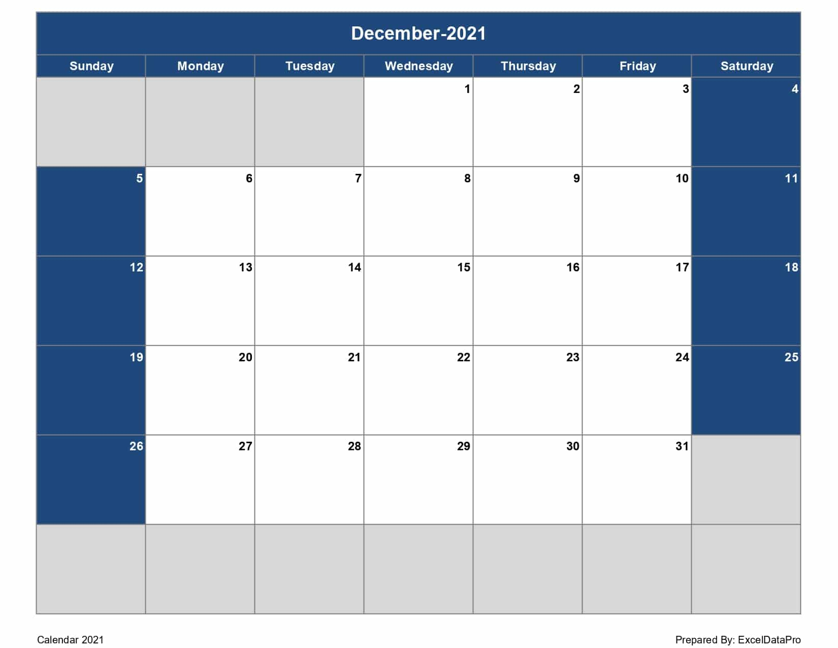 Download 2021 Monthly Calendar (Sun Start) Excel Template