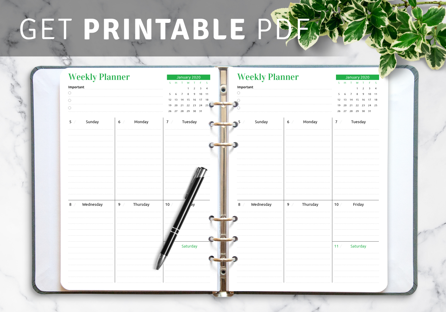Download Printable Week At A Glance Planner With Calendar Pdf
