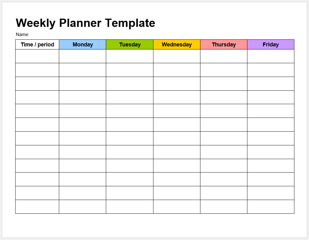 √ Free Printable Weekly Planner Template | Templateral