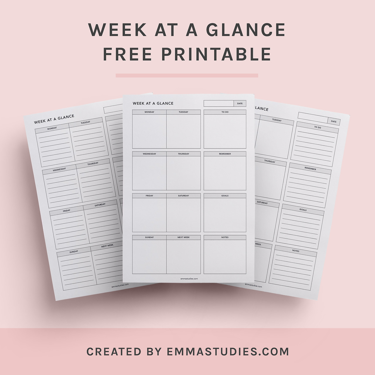 Emma&#039;S Studyblr — Week At A Glance Printable (Revamped) A