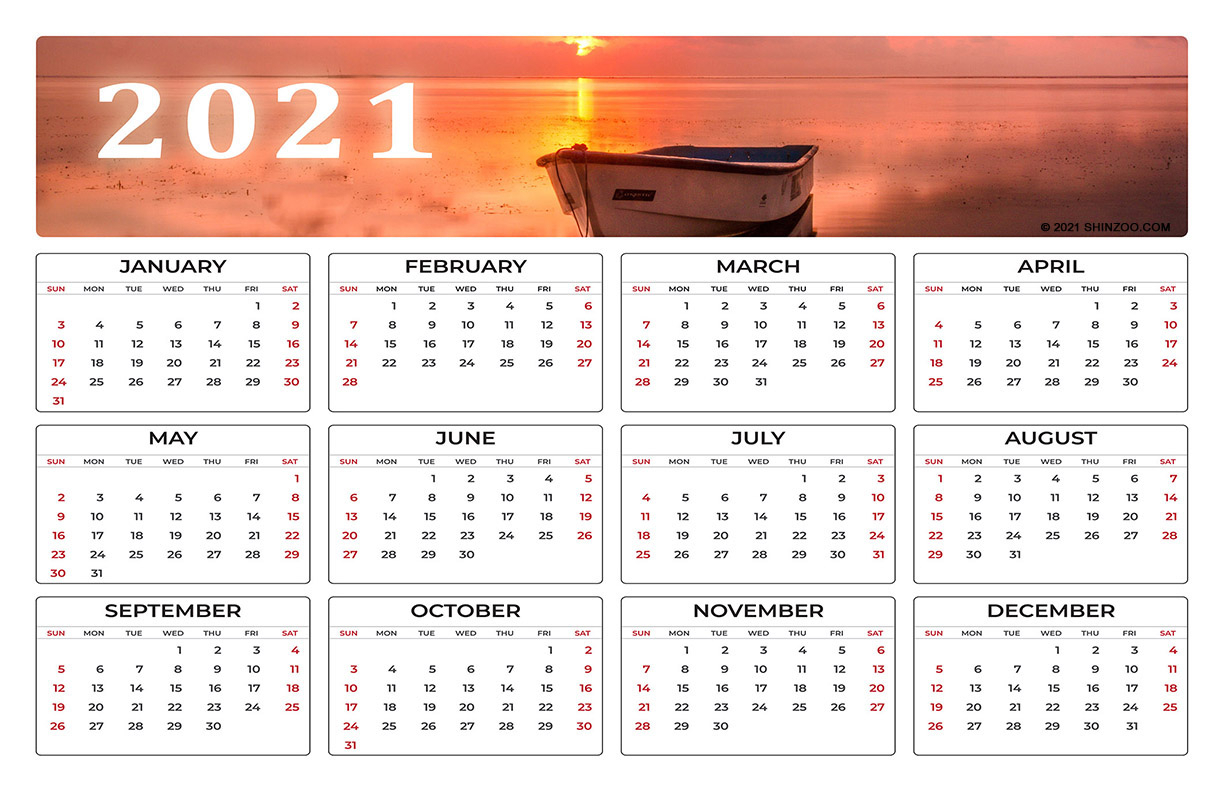 Empty Boat In The Water: 2021 Calendar 11X17 Printable Template