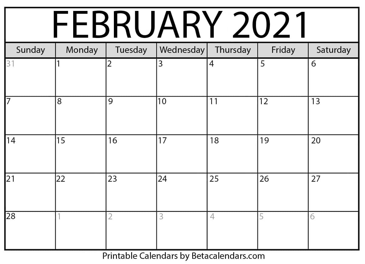 February 2021 Calendar - Beta Calendars