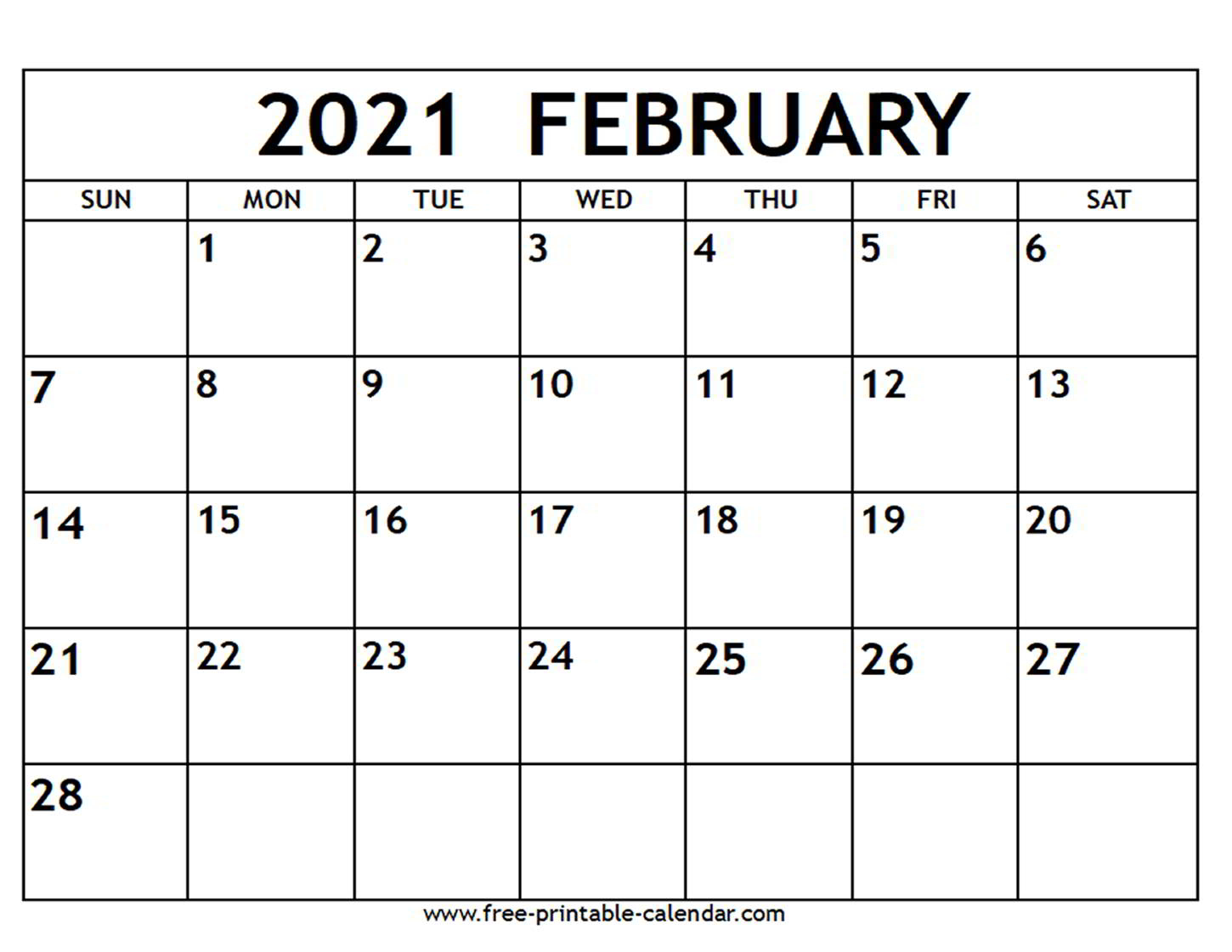 Feb Calendar Printable 2021