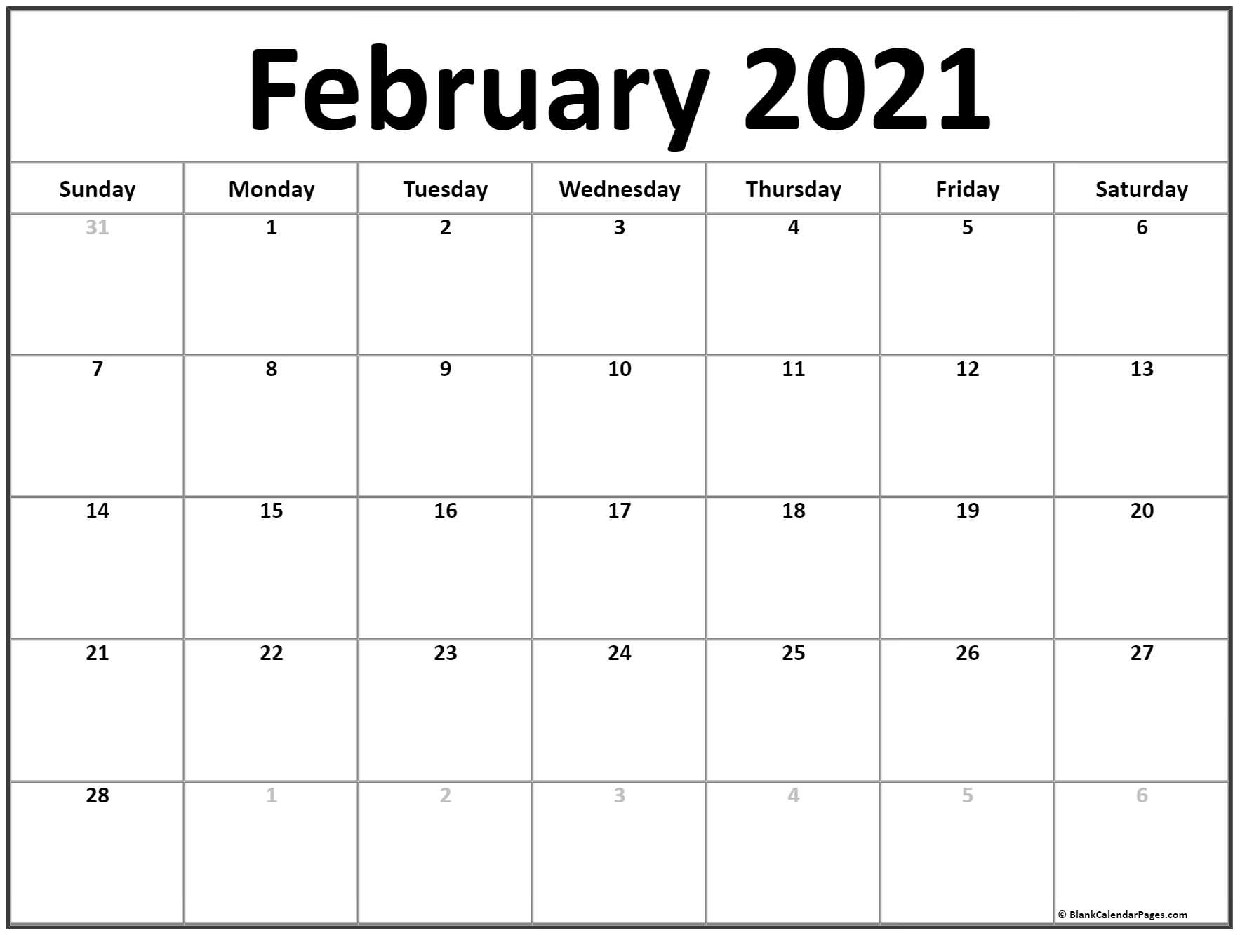 February 2021 Calendar | Free Printable Monthly Calendars