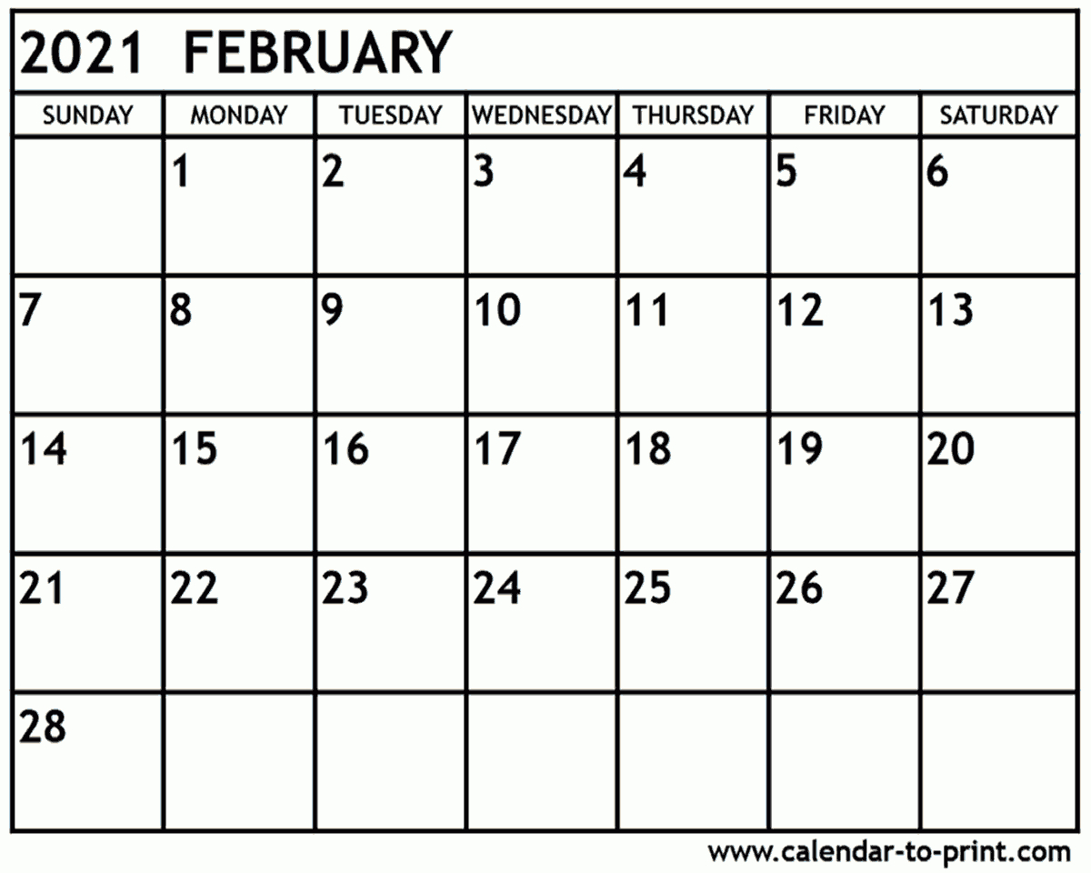 February 2021 Calendar Printable