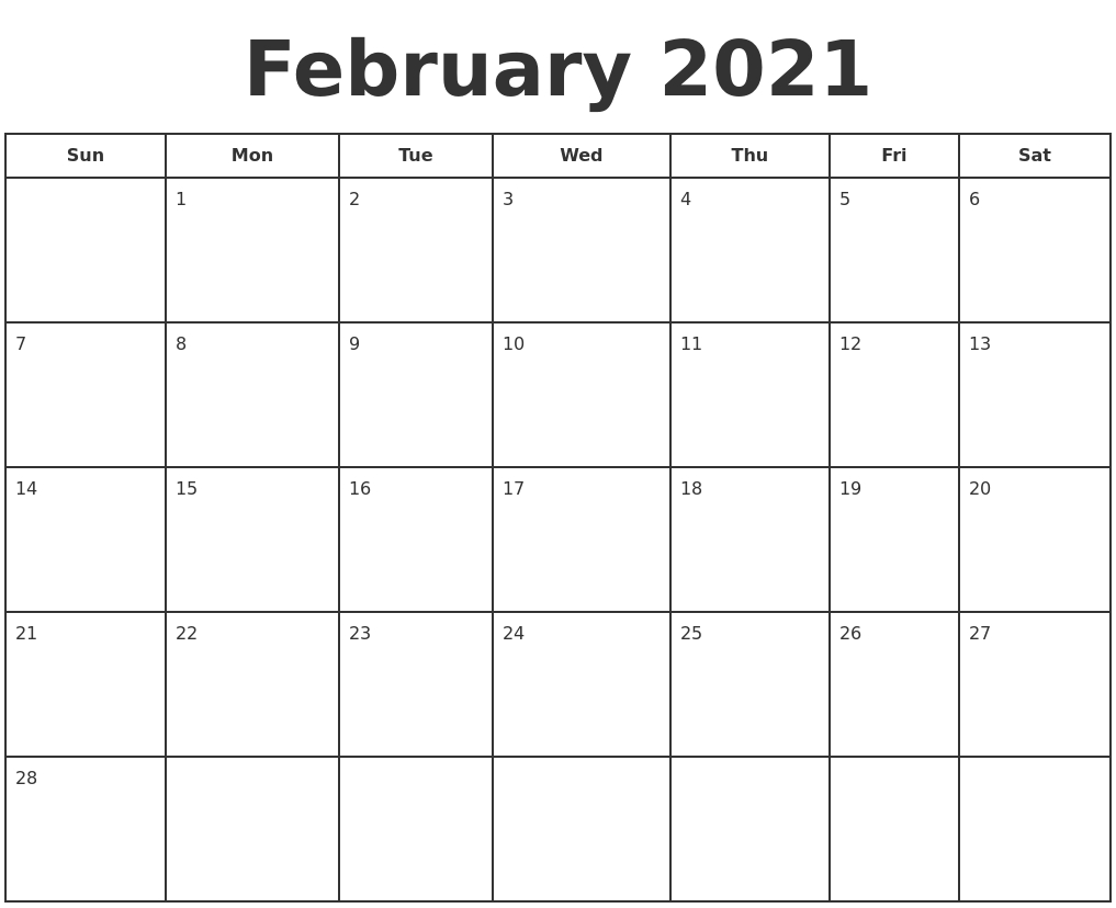 Feb Calendar Printable 2021 | Calendar Printables Free Templates