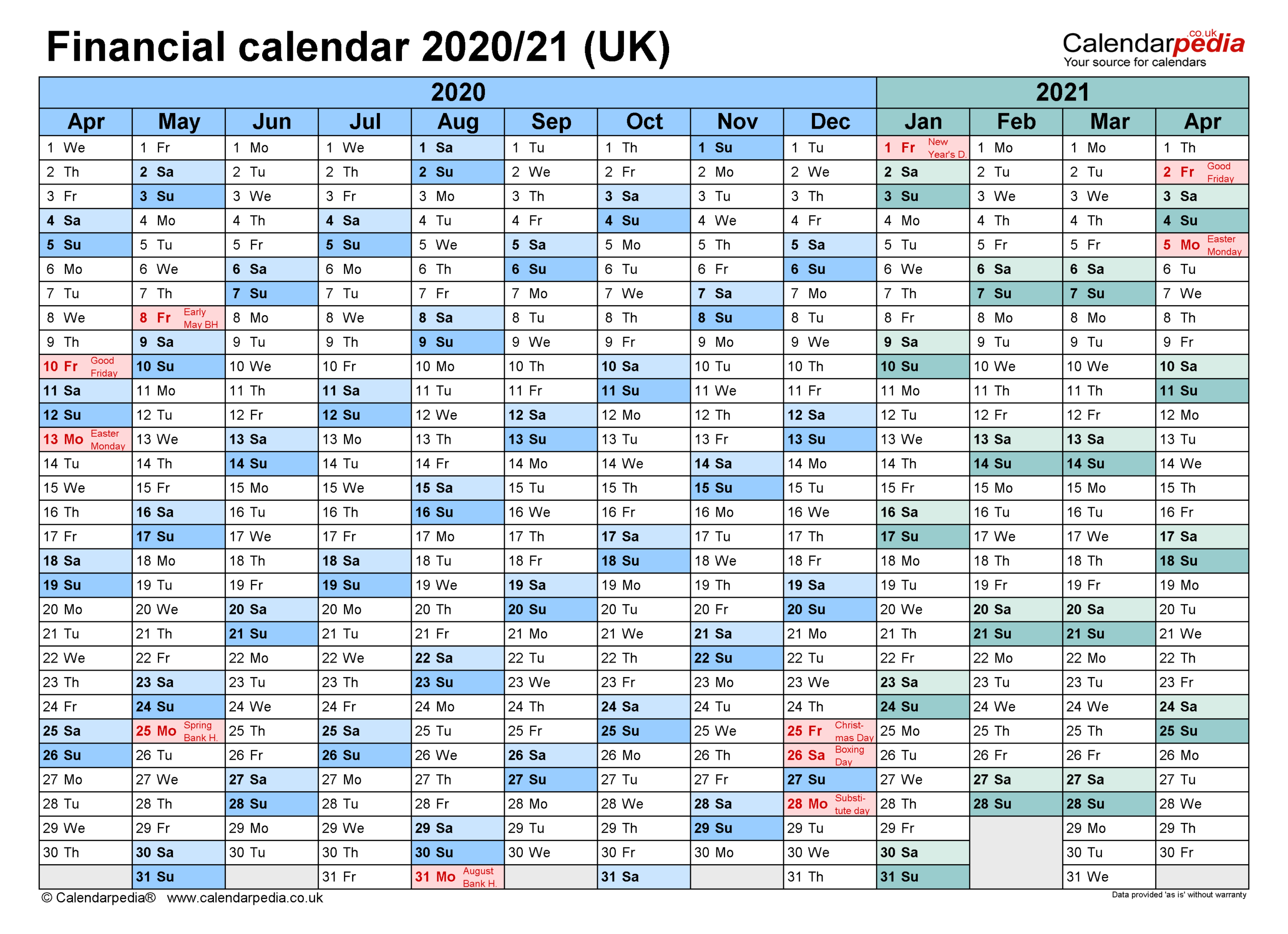 Financial Calendars 202021 Uk In Pdf Format