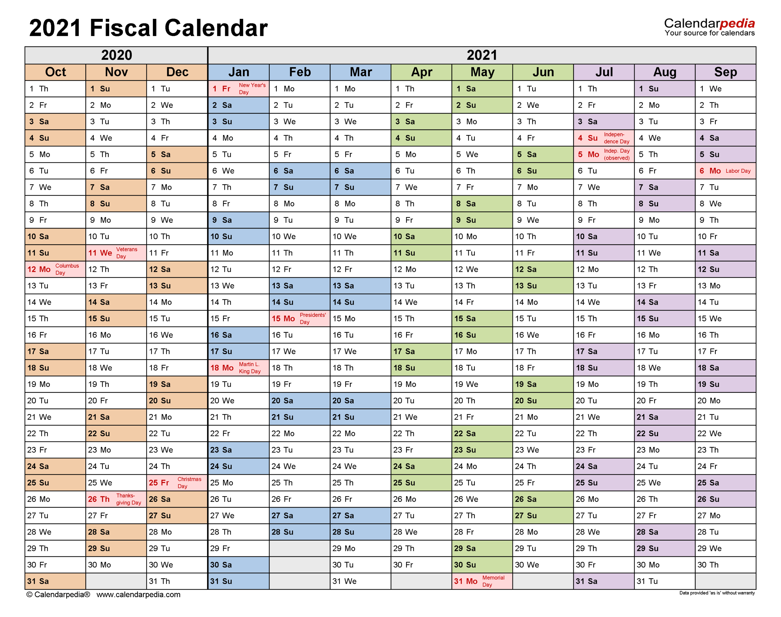 Fiscal Calendars 2021 - Free Printable Pdf Templates