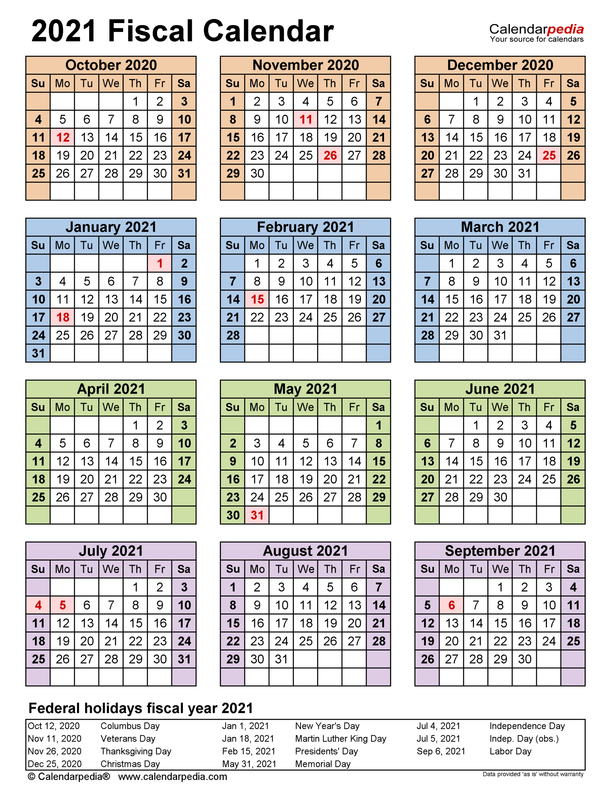 2021 4Th Quarter Calendar