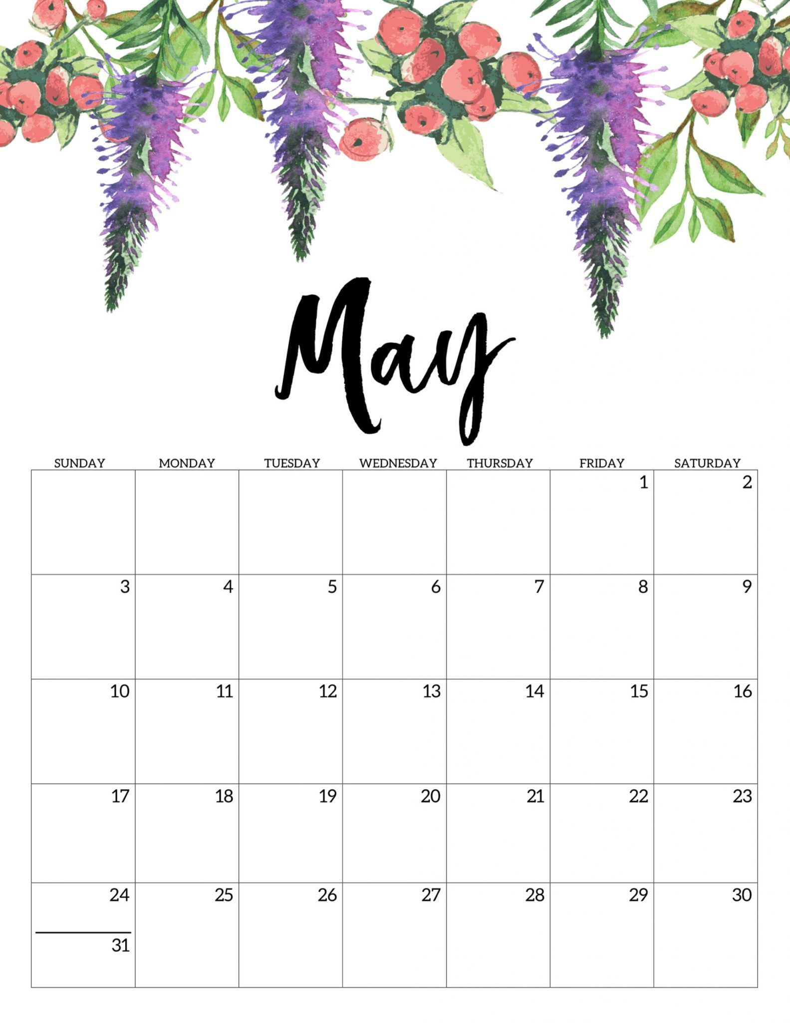 Floral May 2020 Calendar Printable In 2020 | Print Calendar